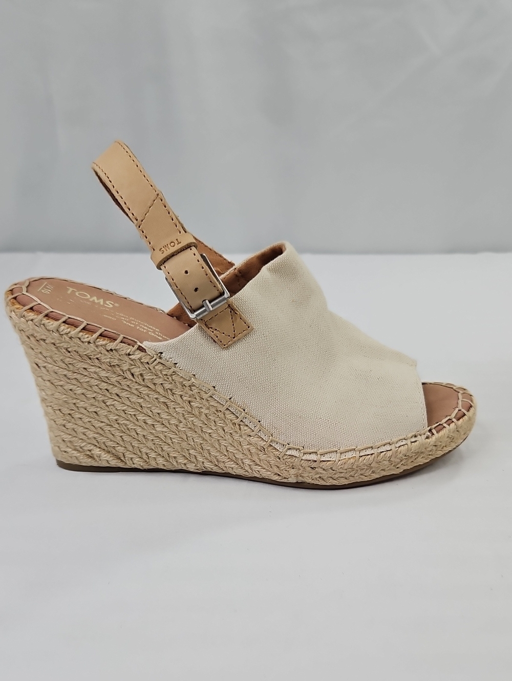 TOMS Women's Monica Wedge Sandal Natural Hemp/Leather Size 10